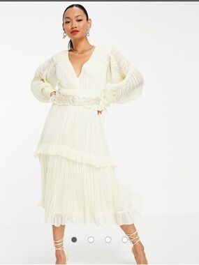 ASOS DESIGN Ruched layered midi dress in cream size 4